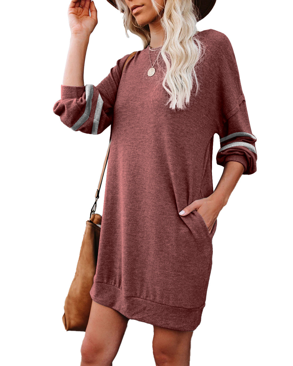 Randy Pocketed Long Sleeve Knit Dress - Marsala - FINAL SALE