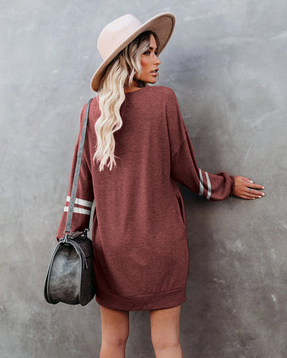 Randy Pocketed Long Sleeve Knit Dress - Marsala - FINAL SALE