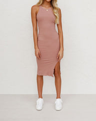 Priscilla Ribbed Knit Bodycon Dress - Nude