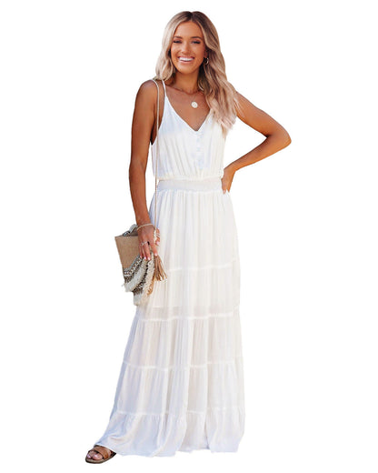 Sunshower Cotton Tiered Maxi Dress - Optic White