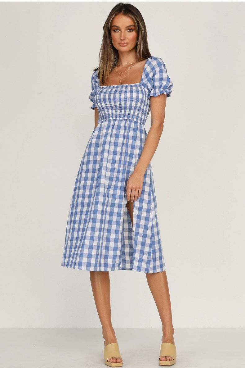 Rye Puff Sleeve Gingham Midi Dress - Navy