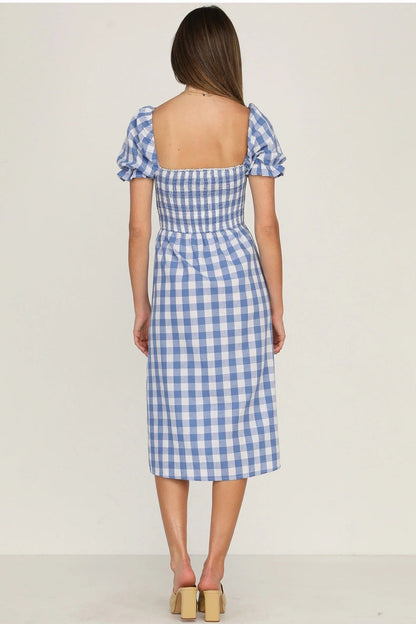 Rye Puff Sleeve Gingham Midi Dress - Navy