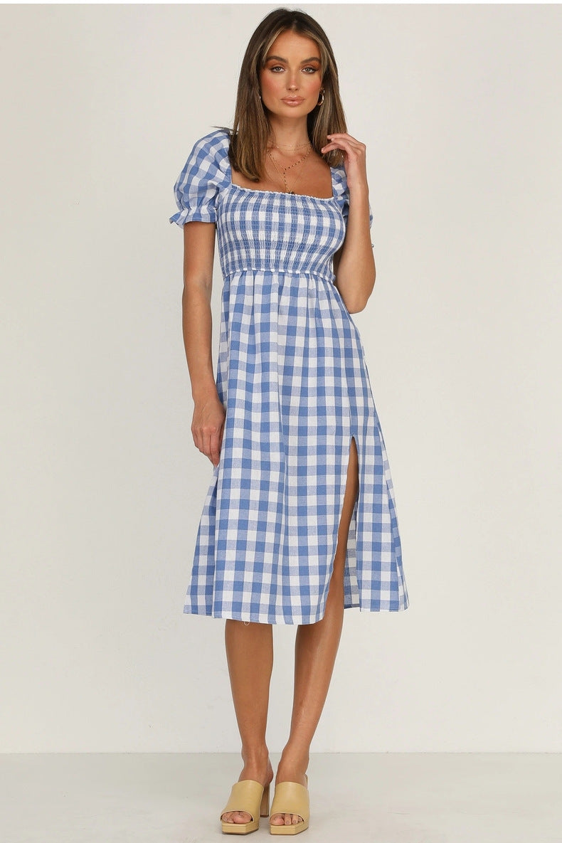 Rye Puff Sleeve Gingham Midi Dress - Navy