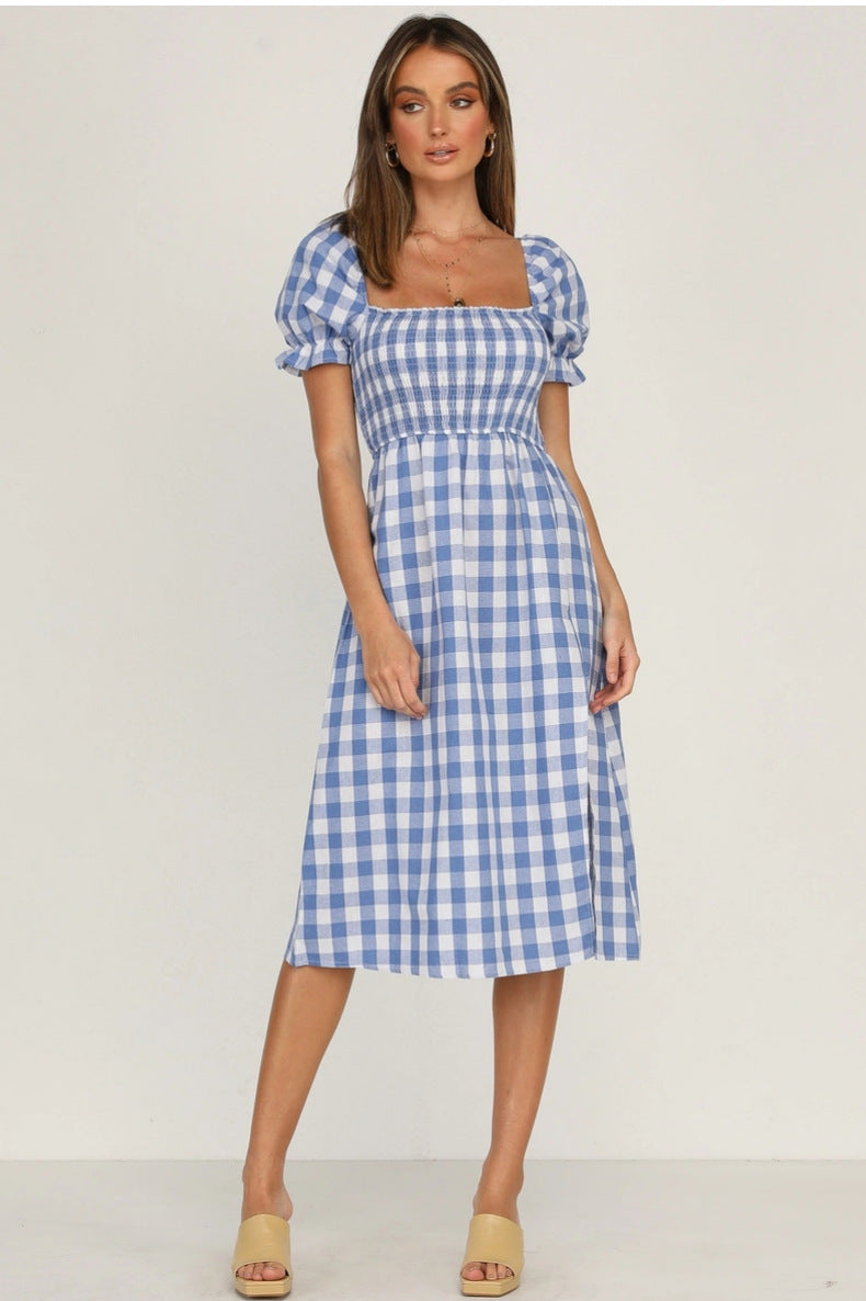 Rye Puff Sleeve Gingham Midi Dress - Navy