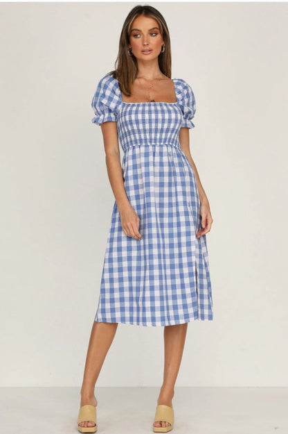 Rye Puff Sleeve Gingham Midi Dress - Navy