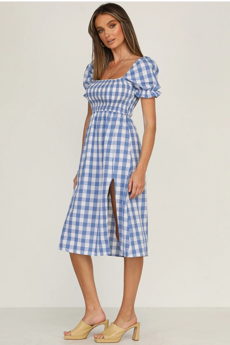 Rye Puff Sleeve Gingham Midi Dress - Navy