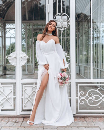 Can't Hurry Love Off The Shoulder Maxi Dress - Off White