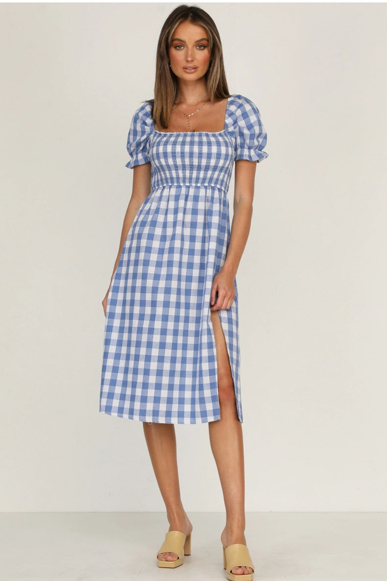 Rye Puff Sleeve Gingham Midi Dress - Navy