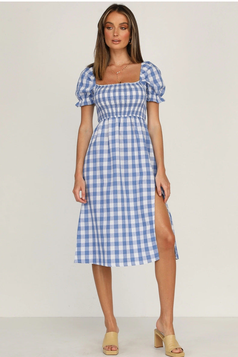 Rye Puff Sleeve Gingham Midi Dress - Navy