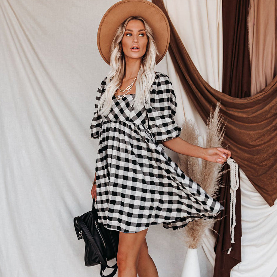 Brownstone Plaid Adjustable Balloon Sleeve Dress - FINAL SALE