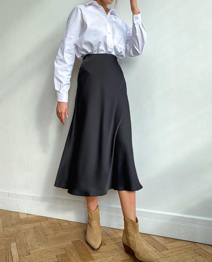 SATIN MIDI SKIRT