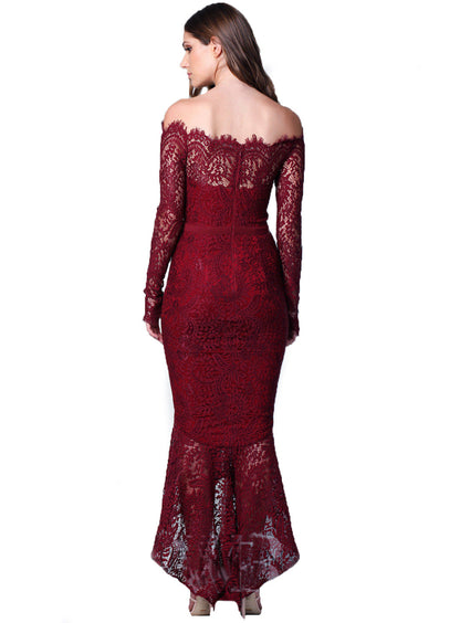 Elegance Lace Trumpet Dress - Wine