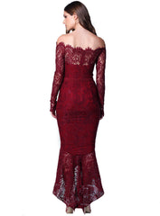 Elegance Lace Trumpet Dress - Wine