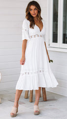 Jaylan Tiered Crochet Lace Midi Dress - Off White - FINAL SALE