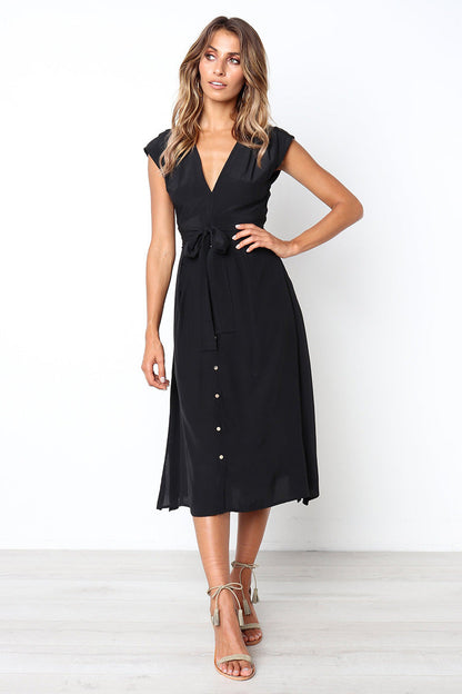 Betsy Button Down Midi Dress - Black - FINAL SALE