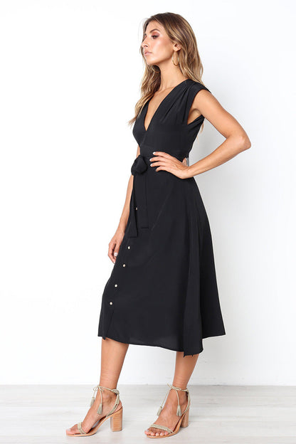 Betsy Button Down Midi Dress - Black - FINAL SALE