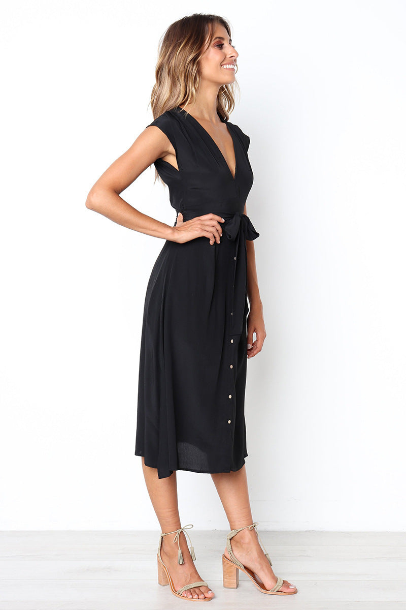 Betsy Button Down Midi Dress - Black - FINAL SALE