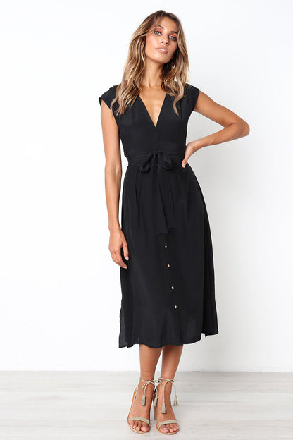 Betsy Button Down Midi Dress - Black - FINAL SALE