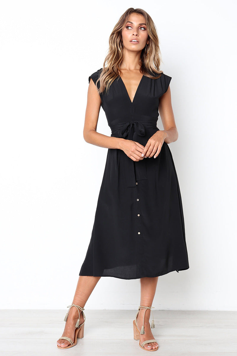 Betsy Button Down Midi Dress - Black - FINAL SALE