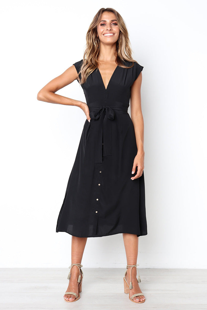 Betsy Button Down Midi Dress - Black - FINAL SALE