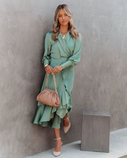 Ayana Satin High Low Wrap Midi Dress - FINAL SALE