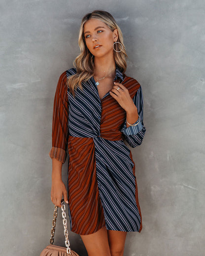 Abby Twist Front Striped Shirt Dress