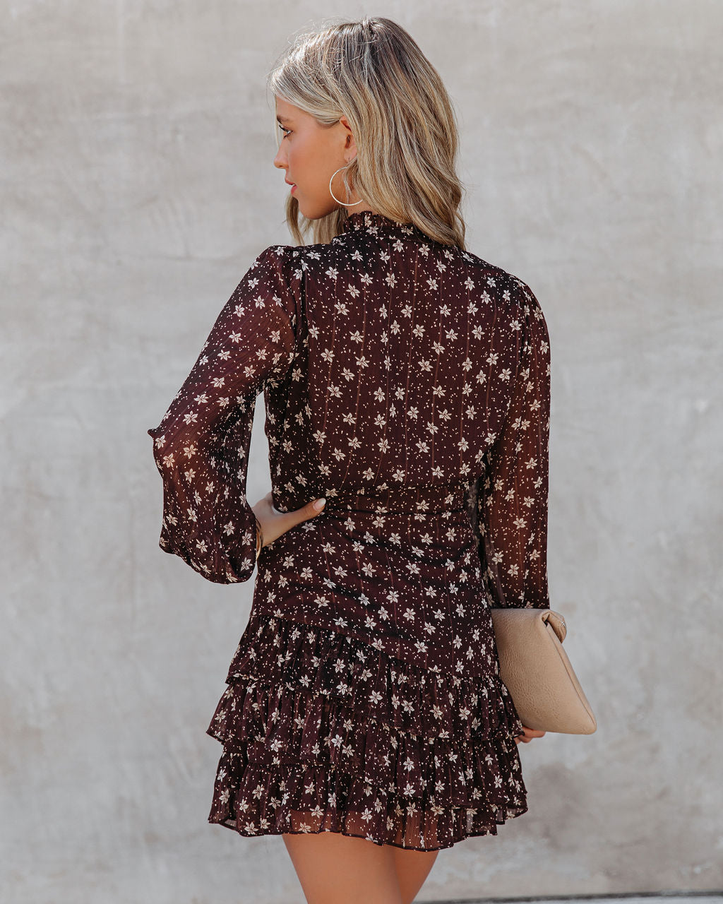 Ayesha Floral Ruffle Dress - Brown - FINAL SALE