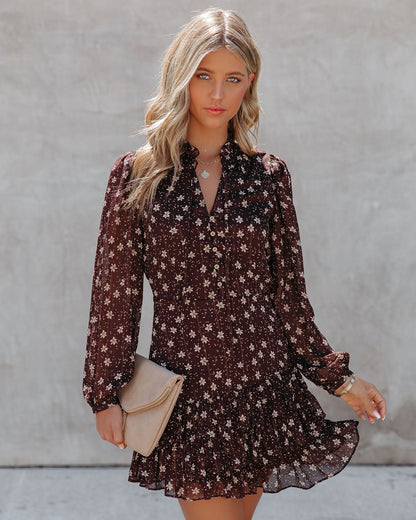 Ayesha Floral Ruffle Dress - Brown - FINAL SALE