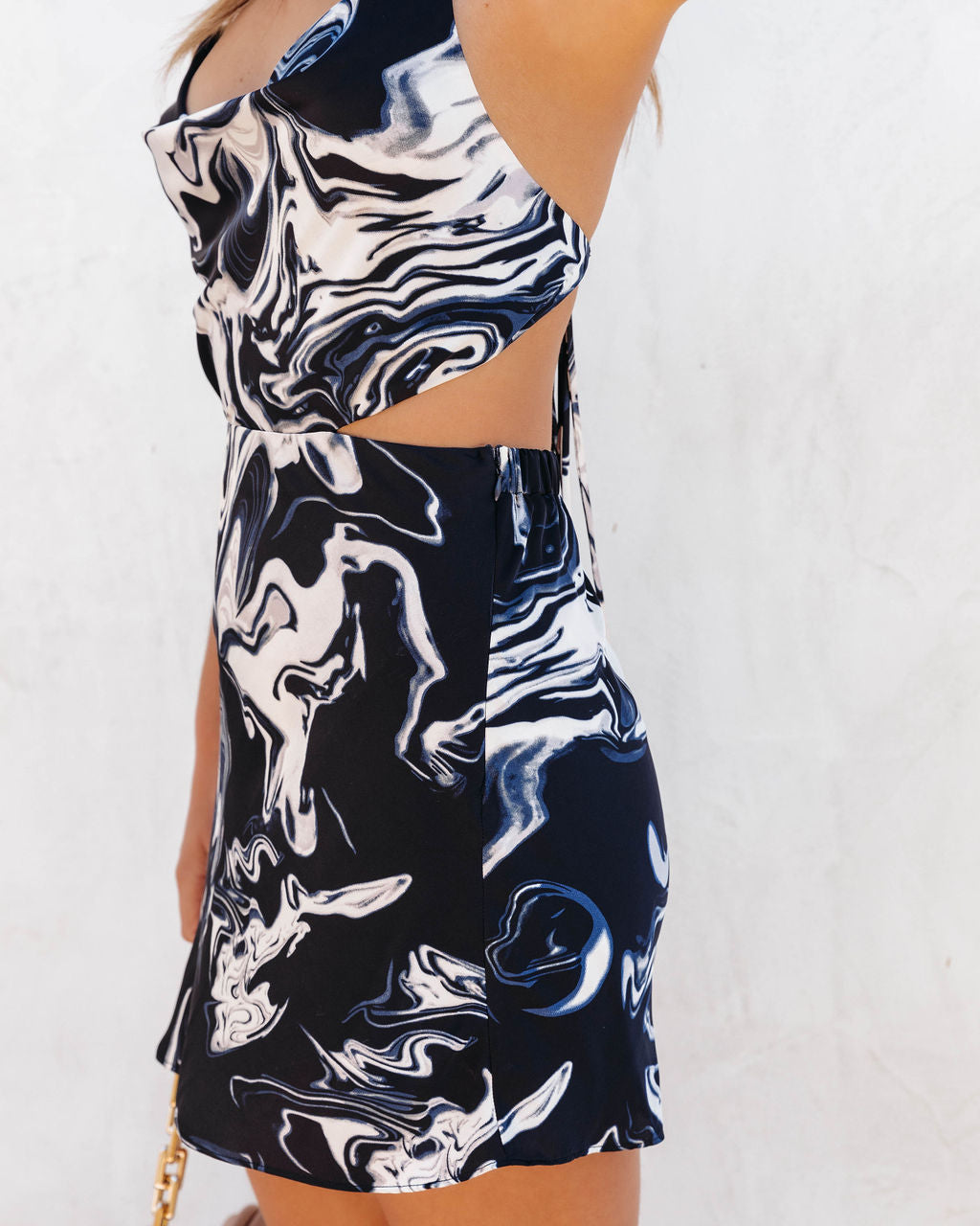 Ayesha Satin Marble Print Mini Dress - Navy