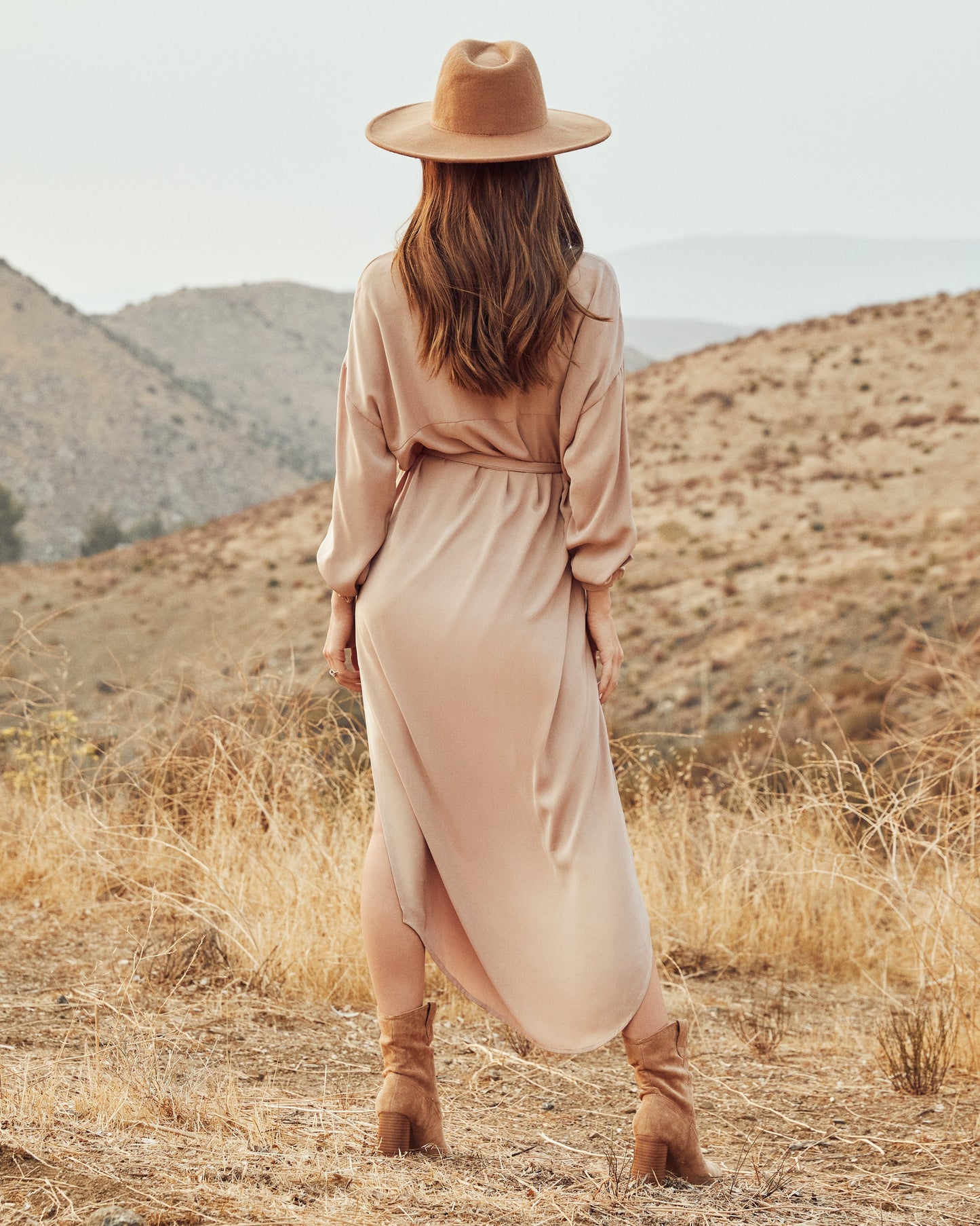 Betsy Button Down Midi Dress - Nude - FINAL SALE