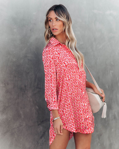 Brenleigh Printed Satin Button Down Tunic