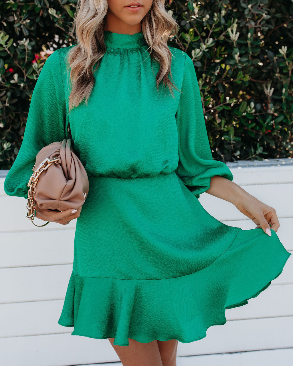 Call Me Angel Textured Satin Dress - Green