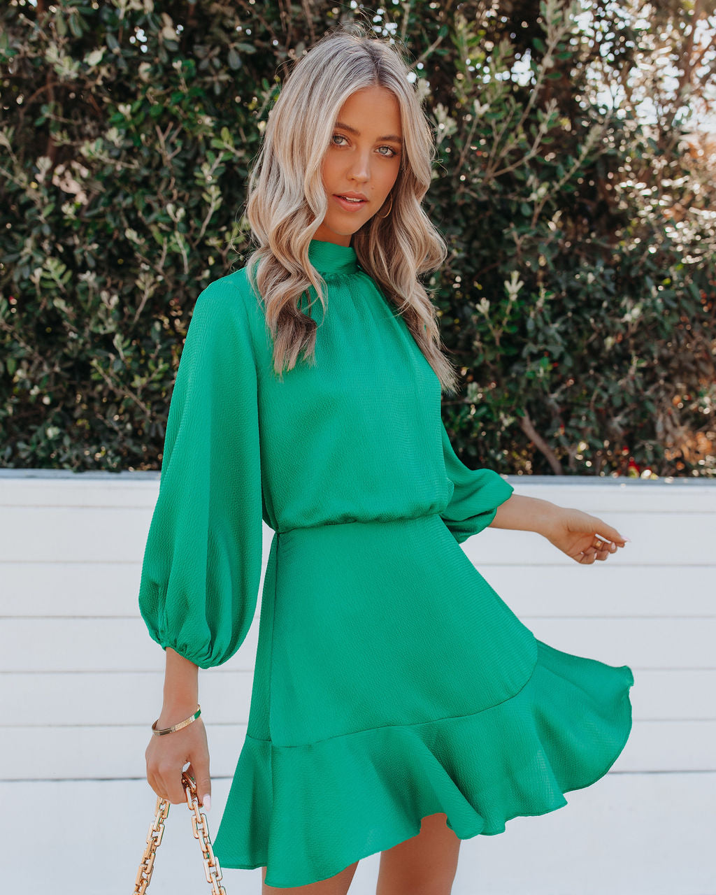 Call Me Angel Textured Satin Dress - Green