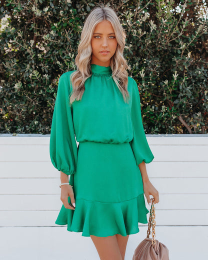 Call Me Angel Textured Satin Dress - Green