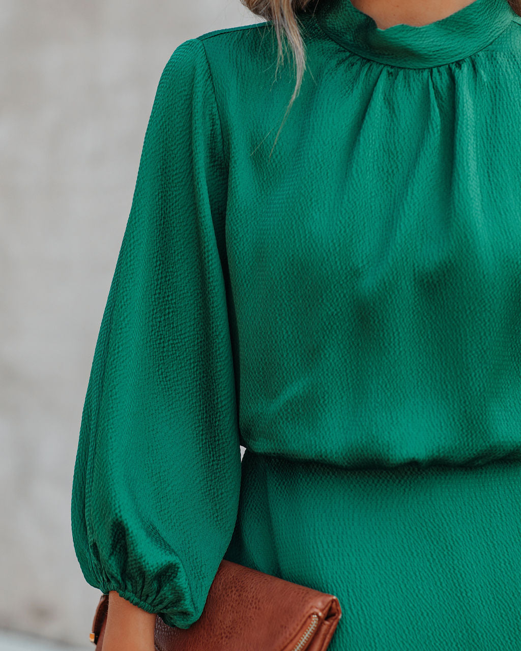 Call Me Angel Textured Satin Dress - Hunter Green - FINAL SALE