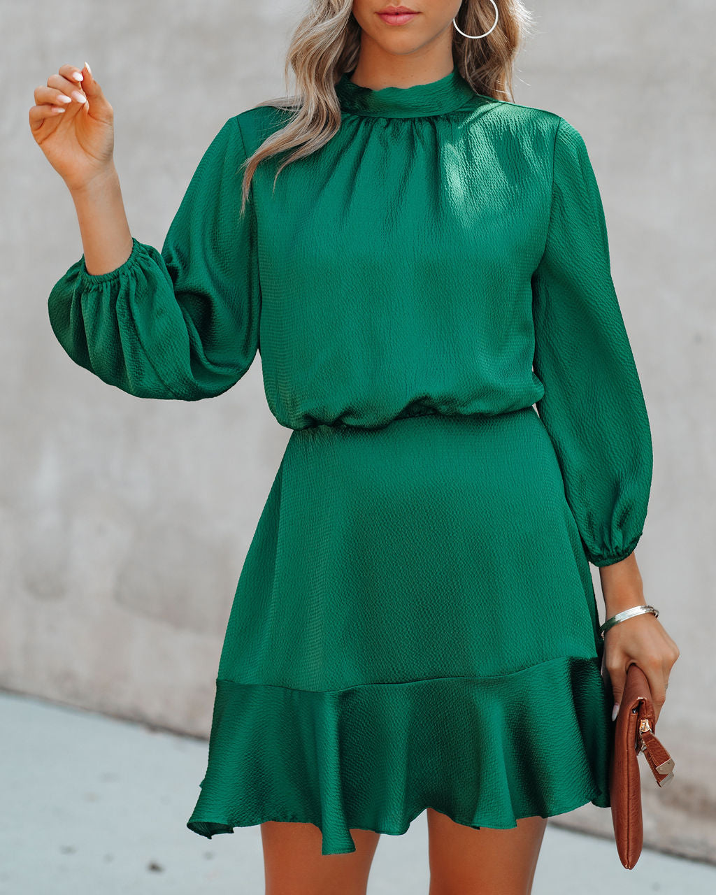 Call Me Angel Textured Satin Dress - Hunter Green - FINAL SALE