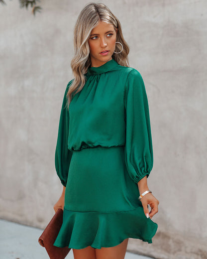 Call Me Angel Textured Satin Dress - Hunter Green - FINAL SALE