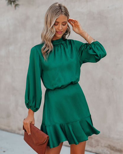 Call Me Angel Textured Satin Dress - Hunter Green - FINAL SALE