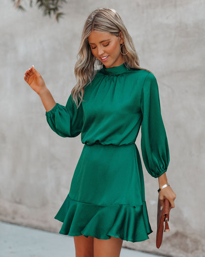 Call Me Angel Textured Satin Dress - Hunter Green - FINAL SALE