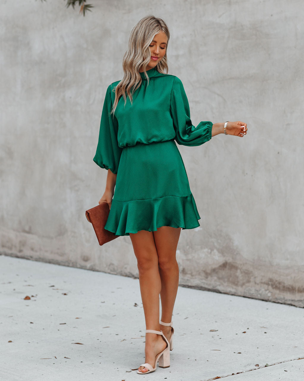 Call Me Angel Textured Satin Dress - Hunter Green - FINAL SALE