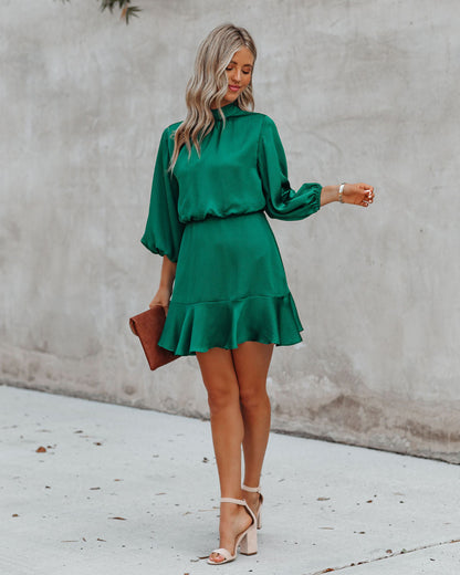 Call Me Angel Textured Satin Dress - Hunter Green - FINAL SALE