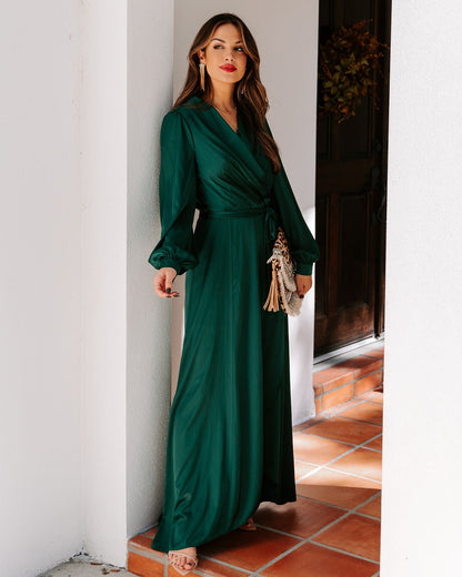 Always Memorable Satin Maxi Dress - Emerald