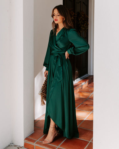 Always Memorable Satin Maxi Dress - Emerald