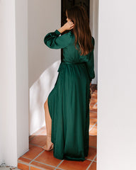 Always Memorable Satin Maxi Dress - Emerald