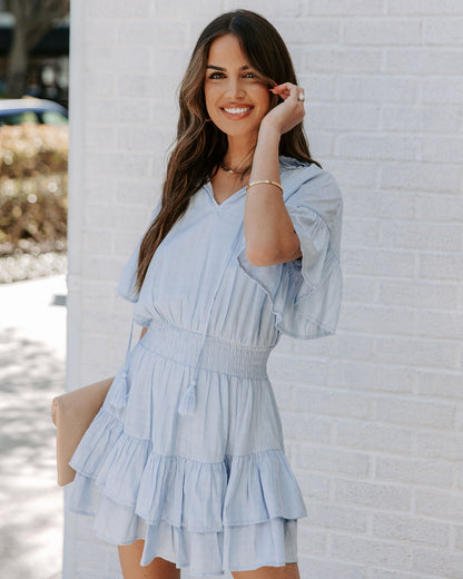 Slow It Down Smocked Tassel Dress - Baby Blue