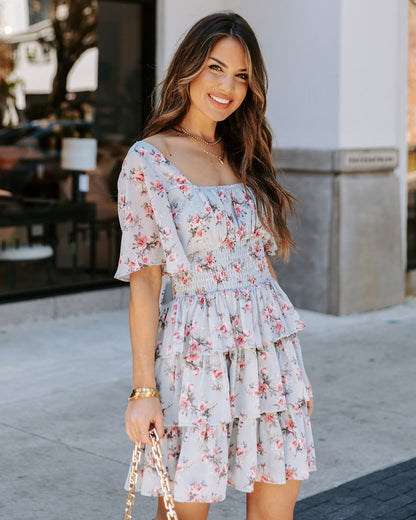 Brianna Floral Ruffle Tiered Dress - Light Blue