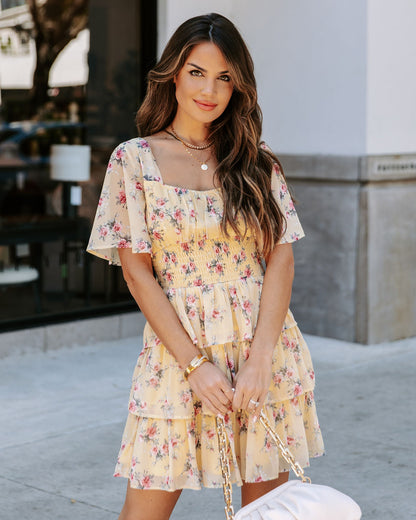 Brianna Floral Ruffle Tiered Dress - Yellow