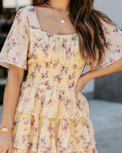 Brianna Floral Ruffle Tiered Dress - Yellow