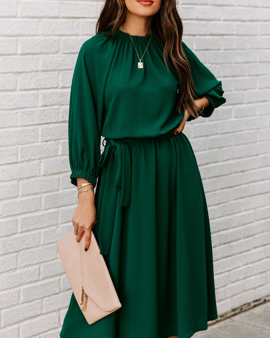 Woodhaven Tie Midi Dress - Hunter Green