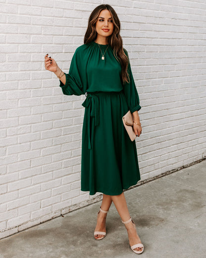 Woodhaven Tie Midi Dress - Hunter Green